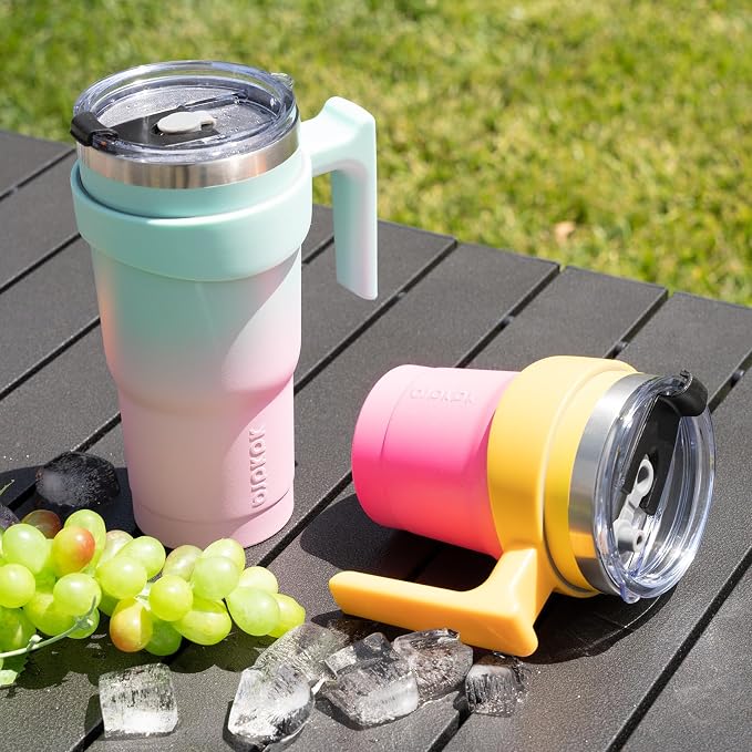 BJPKPK 20 oz Tumbler with Handle & Straw, Insulated Stainless Steel Mug | Double Wall Vacuum, Keeps Hot/Cold, Thermal Cup, BPA Free, Dishwasher Safe, Cupholder Fit, Coffee & Travel, Turquoise