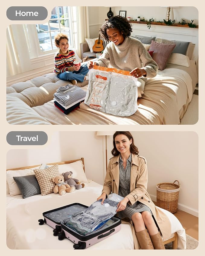 BAGSMART Travel Vacuum Bags with Rechargeable Electric Pump, 21PC Kit | Heavy-duty PA+PE material, Bonus Shoe, Laundry & Toiletry Bags, Save 80% Space Ideal for suitcase packing, travel & home.