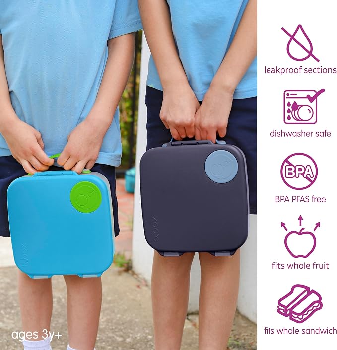 b.box Lunch Box, 8.5 Cup Bento Box for All Ages, Snack Box, Food Containers | Lunch Box Kids + Adults, Lunch Containers, 4 Compartments, Leak Proof, Dishwasher Safe, BPA Free, PFAS Free — Midnight