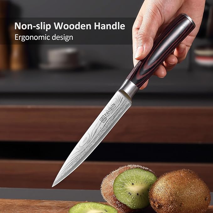 PAUDIN Kitchen Utility Knife, 5 Inch Chef Knife Fruit Knife, Gift Box | Ultra-Sharp High-Carbon Stainless Steel, Multipurpose Paring Knife for Fruit and Vegetable Cutting with Wooden Handle