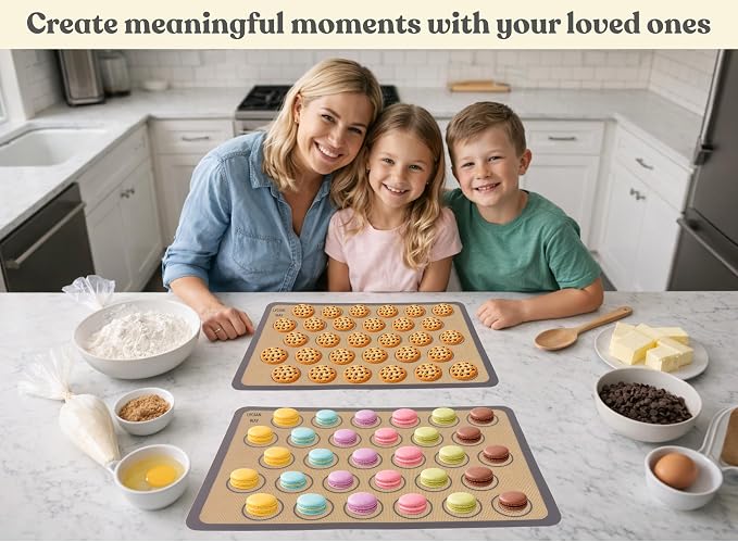 Macaron Silicone Baking Mats Set of 2, Half Sheet Nonstick Reusable Extra Thick Baking Sheet Liners for Macarons, Cookies and Pastry, Gray