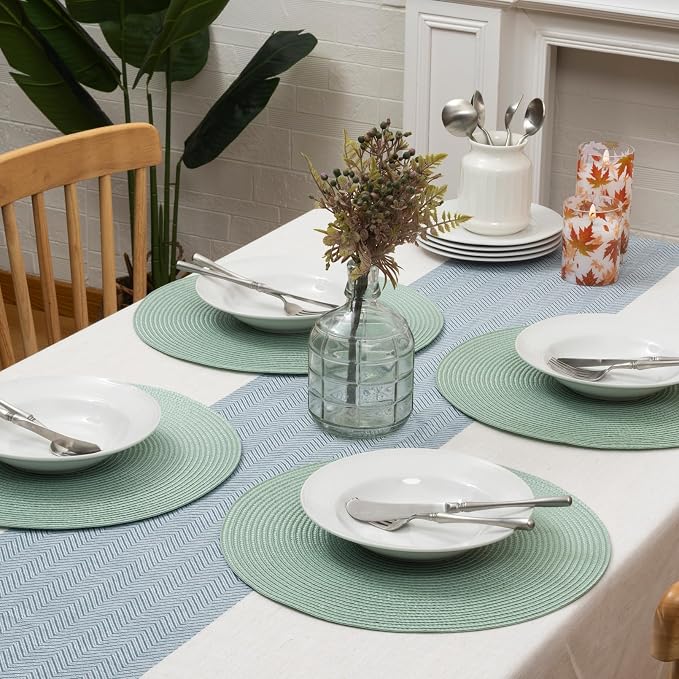 Winknowl 15 Inch Round Braided Placemats Set of 6, Washable Cotton Polyester Table Mats, Heat Resistant Non-Slip Place Mats for Kitchen Dining Table Decor (Mint Green,6pcs)