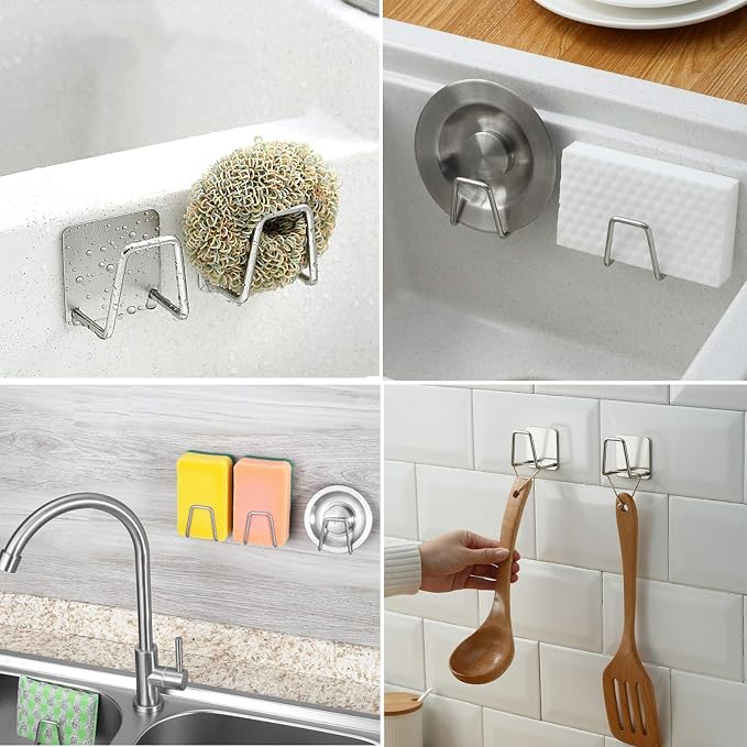 Adhesive Sponge Holder Sink Caddy for Kitchen Accessories - SUS304 Stainless Steel Rust Proof Waterproof, Quick Drying (2 Pack) | Rust Proof Quick Drying Waterproof Kitchen Accessories sink organizer soap holder