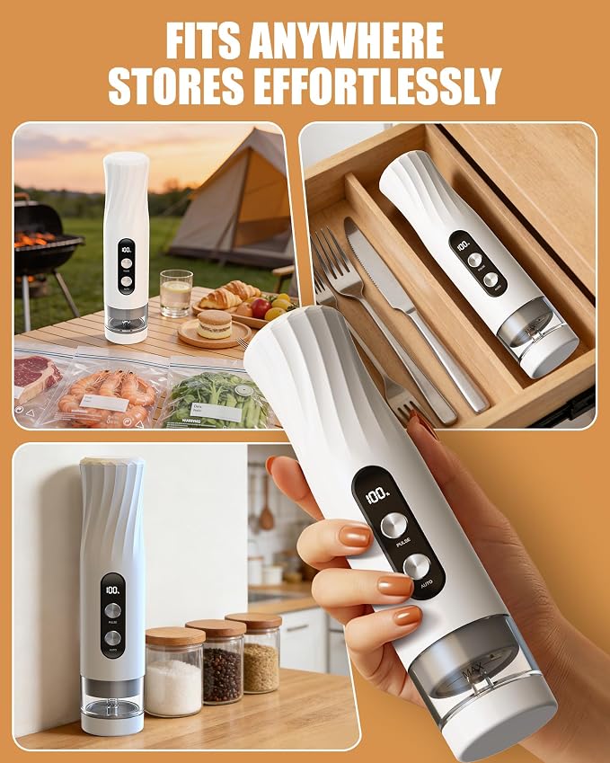 RIWUSI Food Vacuum Sealer Machine, 60kPa Powerful Handheld Vacuum Sealer | Visible Water Tank, One-Touch Auto Seal & Pulse Mode for Delicate Foods, Includes 20 Reusable Bags for 6X Preservation