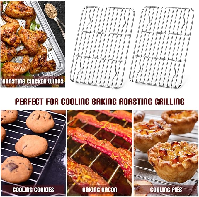 E-far Baking Cooling Rack Set of 2, Stainless Steel Metal Roasting Cooking Racks, Size - 11.6'' x 9'', Non Toxic & Rust Free, Oven & Dishwasher Safe