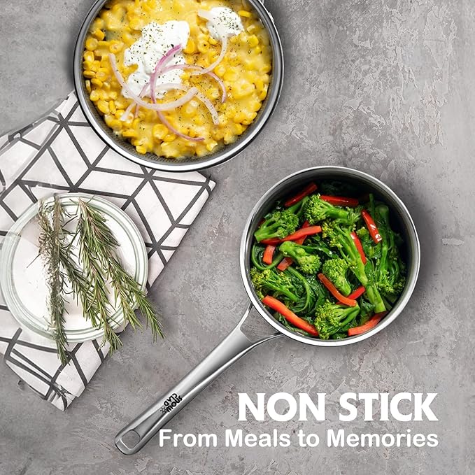 Sauce pan with lid,1.5 Quart Hybrid Nonstick Sauce pan | Hybrid Stainless Steel Saucier cookware,non stick Pots PFOA Free,Works on Induction,Ceramic and Gas Cooktops