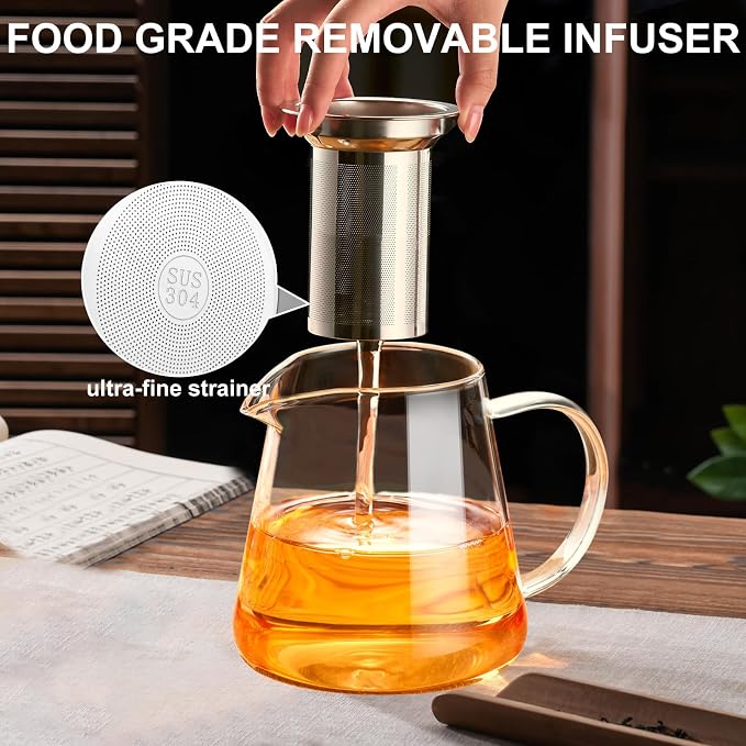 Baalaka Glass Teapot 18.6oz/550ml, Tea Pot with Removable Infusers for Loose Tea, Borosilicate Glass Tea Kettle Tea Maker Stovetop for Camping, Tea Infuser for Loose Leaf Tea Travel (Pack of 2)