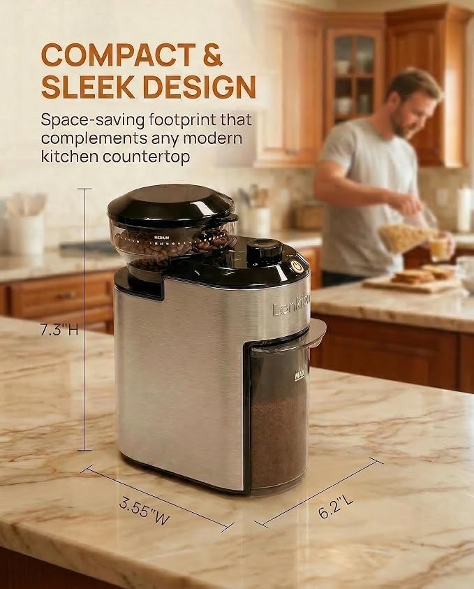 Lonkion Coffee Grinder - Electric Burr Coffee Grinder with 28 Adjustable Settings for Espresso, Drip, French Press - Stainless Steel Coffee Bean Grinder with Anti-Static, 2-12 Cup for Home Use, Black