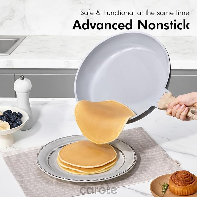 CAROTE 21pcs Ceramic Cookware Set, Pots and Pans Set | Non-Toxic Healthy Induction Cooking Set, Easy Clean, Fast & Even Heating, Fit All Stovetops, PFAS FREE