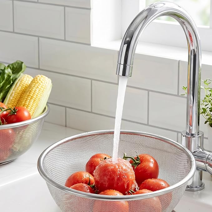 Fine Mesh Strainer, 8.8Inch Stainless Steel Colander Metal Strainer with Resting Base Mesh Strainers Net Basket, Stainless Steel Strainers with Handle for Pasta Spaghetti Vegetables Fruit Pot Draining