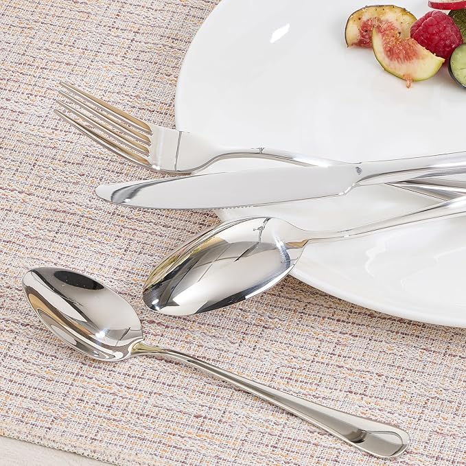 HIKAA Silverware Set with Steak Knives for 4, 24 Piece Heavy Duty 18/10 Stainless Steel Flatware Set, Mirror Polished Cutlery, Dishwasher Safe for Home Kitchen, Wedding, Housewarming Gift