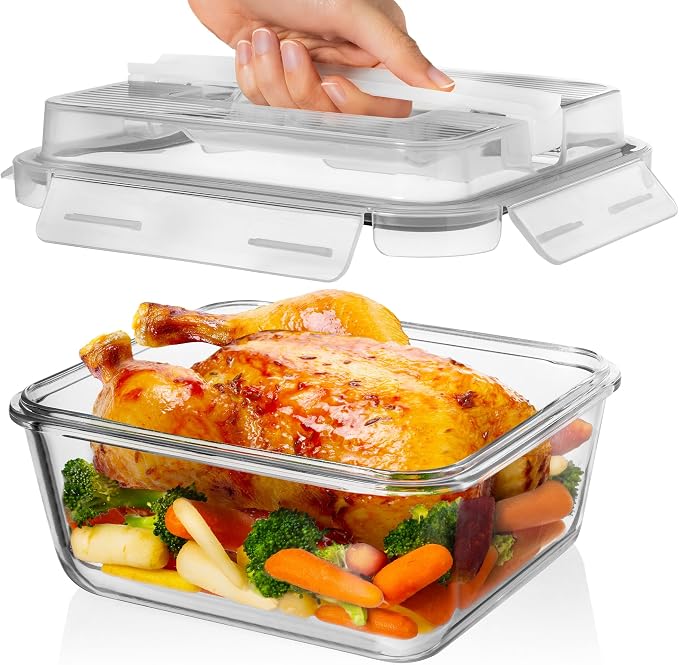 Razab 2700ml / 91Oz / 11.5 Cups Large Glass Food Storage Containers with Lids - Glass Meal Prep Containers for Roasting & Storing Leftover, Glass Lunch Container, Microwave & Oven Safe