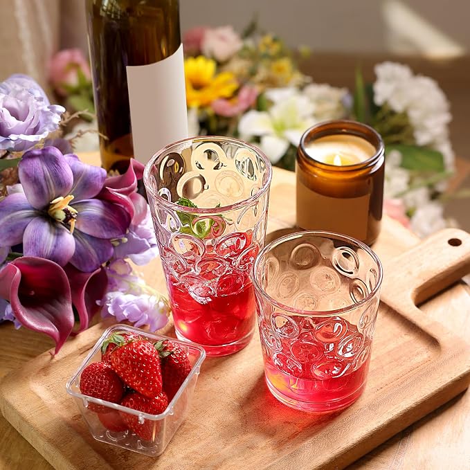 Moretoes Circle Drinking Glasses Set of 12,Clear Water Glass Cups | Mixed Glassware Set,16 Oz Highball Tumblers &12 Oz Rock Whiskey for Cocktail, Whisky and Other Beverages