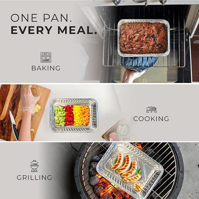 Reli. Aluminum Foil Pans 8x6 (20 Pack) Grill Drip Pans Disposable | Fits Weber & Most Gas/Charcoal Grills | Grease Liner Trays for Easy Cleanup | Oven & Freezer Safe