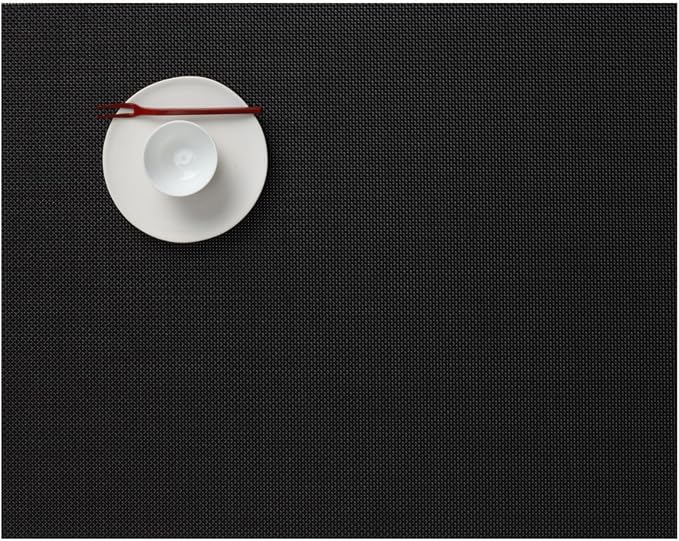 Chilewich Mini Basketweave Placemats, Woven Rectangle Placemats Set of 4 | Easy Care Woven Tabletop Textiles, Indoor/Outdoor, Black, 19" x 14"