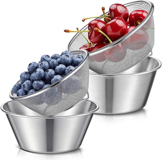 Mini Colander Food Strainer | Fine Mesh Colander with Bowl, 306 Stainless Steel, Strainer for Washing Fruits Vegetables Rice, Kitchen Cooking Prep