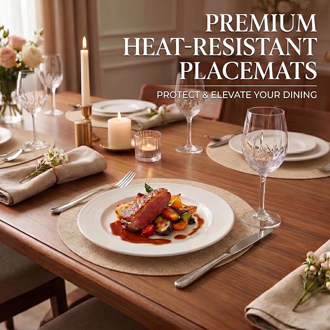 Faux Leather Placemats Set of 4, Wipeable Waterproof Stain Resistant Table Mats, Heat Resistant Thick Placemats with Hand-Painted Edges for Kitchen Dining, Imitative Linen Texture, Various Shapes