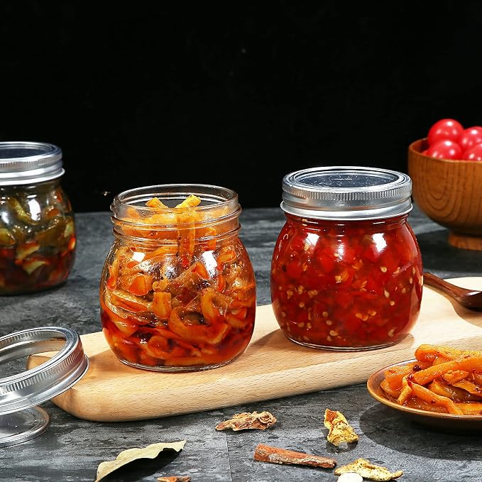 YEBODA 10 oz Wide Mouth Mason Jars with Lids, Glass Canning Jars, 9 Pack | Clear glass quart jars with two-piece lids and bands for canning, pickling, meal prep, overnight oats, and pantry storage.