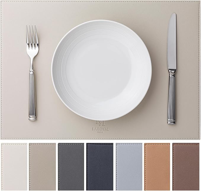 Baroyal Faux Leather Placemats Set of 8 Vinyl Washable Wipeable Table Mats for Kitchen Dining Table Heat Resistant Waterproof Modern Indoor/Outdoor Placemats Non-Slip Easy Clean Place Mats-Cream White