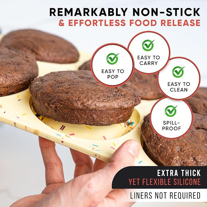 Jumbo Top Silicone Muffin Pans for Baking, 4 Inch Silicone Jumbo Muffin Pan 6 Cup, Egg Pan for Baking English muffins, Whoopie Pies, Corn Bread Bites, Confetti Muffin Top Pans Non Stick | Silicone Jumbo Muffin for Baking, Nonstick Silicone Cupcake Pan,...