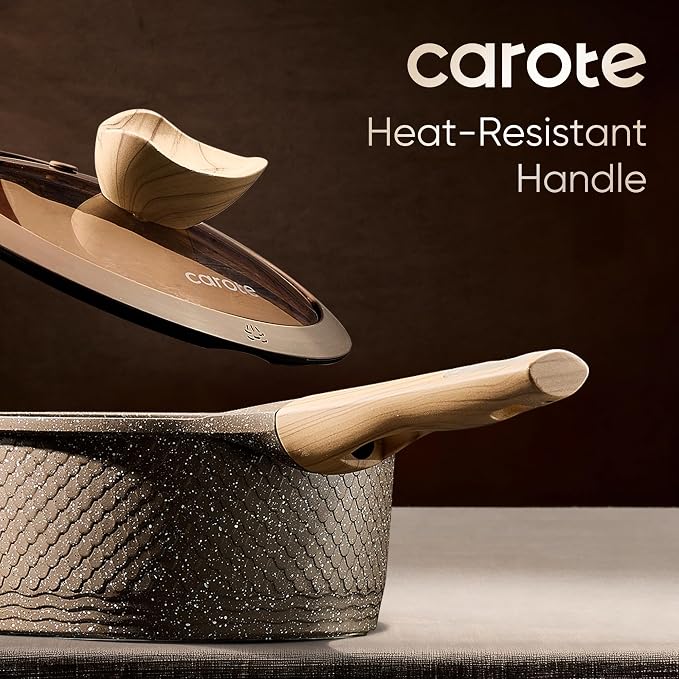 CAROTE 26pcs Pots and Pans Set, Nonstick Cookware Sets | Induction Kitchen Cooking Set, Special Texture Design, Ultra Durable, Easy Food Release, Even Heating, with Frying Pans Set