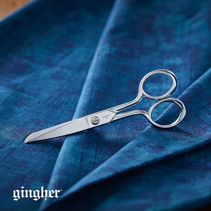 Gingher 5" Straight Fabric Scissors for Cutting Curves & Buttonholes | Premium Hand-Finished Forged Steel, Sharp Knife Edge Sewing Scissors for Cutting Cloth, Ambidextrous Design, Leather Sheath