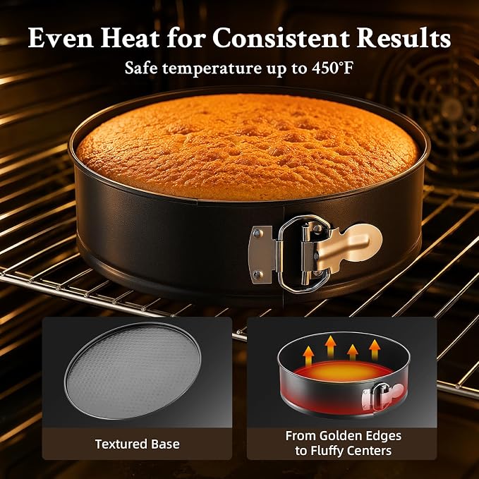 9 Inch Nonstick Springform Cheesecake Pan with Removable Bottom | Round Cheese Cake Pans for Baking, Spring Form Pan for Cheesecake, Easy Release Baking Mold, Carbon Steel