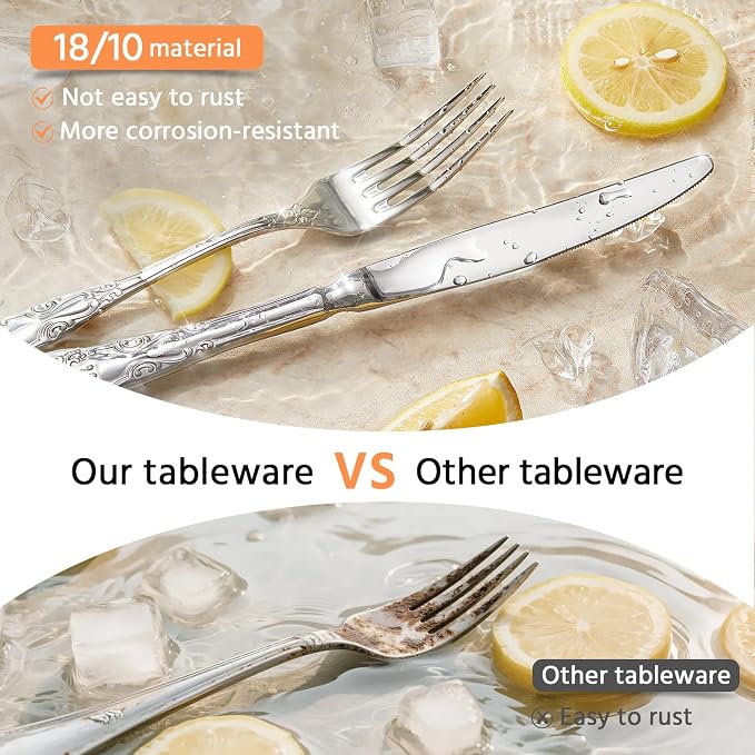 20-Piece Vintage Silverware Set, 18/10 Stainless Steel Flatware | Retro Utensils, Cutlery Set, Mirror Polished Finish, Dishwasher Safe, for Home, Wedding & Housewarming Gift