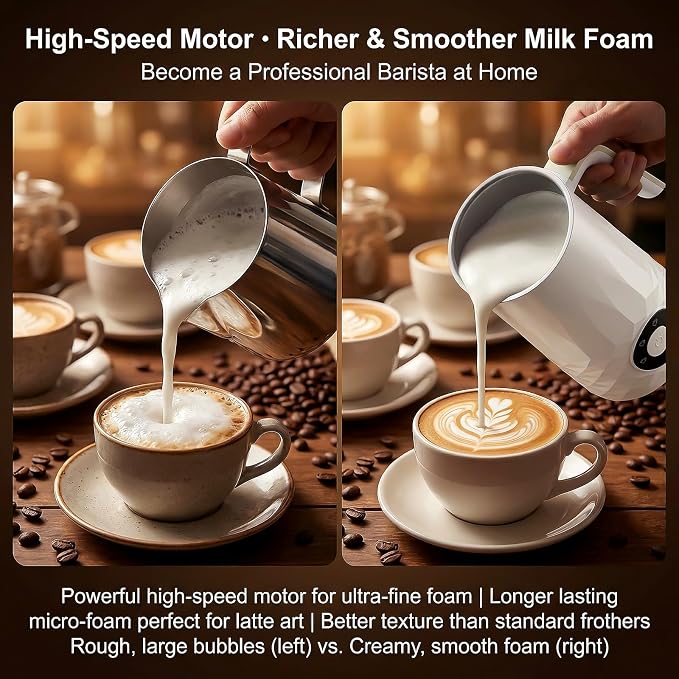 COFUN Milk Frother, 4-in-1 Electric Milk Frother and Steamer | 11.8oz Automatic Hot & Cold Foam Maker, Dishwasher Safe, Quiet Operation for Coffee, Latte, Cappuccino, Hot Chocolate (White)