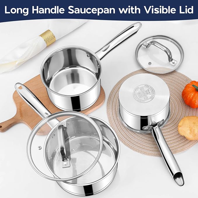 LIANYU Stainless Steel Saucepan with Lid, 2 Quart Sauce Pan Cooking Pot | Small Tri-Ply Bottom Multipurpose Sauce Pot, Dishwasher Safe, Compatible with All Stovetops