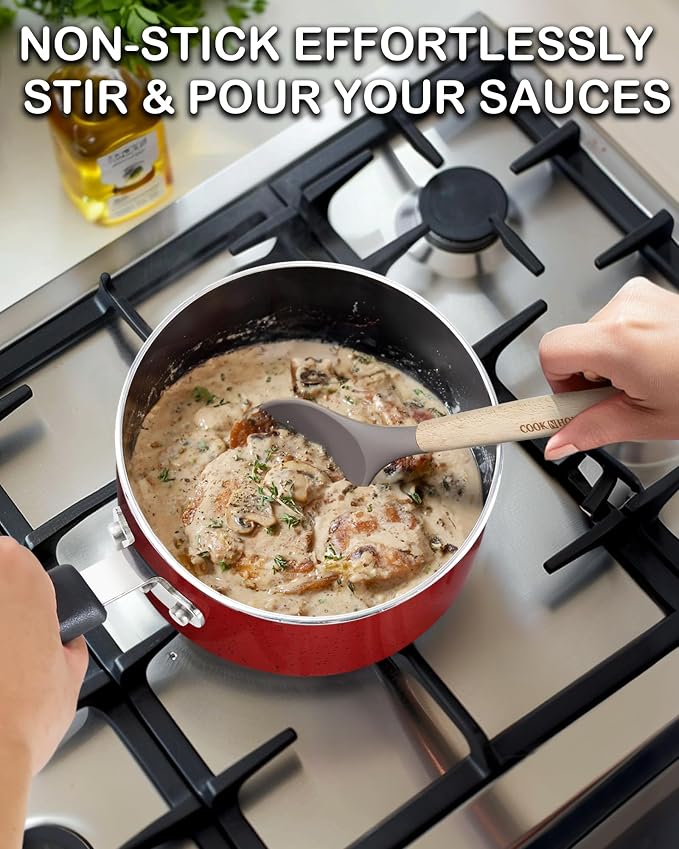Cook N Home Basic 2 Quart Nonstick Saucepan with Glass Lid, Small Non Stick Aluminum Sauce Pan, Multi-Purpose Milk Chocolate Cooking Pot with Stay-Cool Handle, Marble Red | Small Non Stick Aluminum Sauce Pan, Multi-Purpose Milk Chocolate Cooking Pot wi...