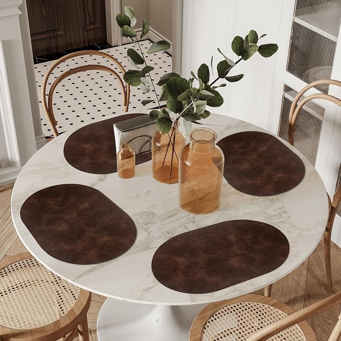 ADRIMER Placemats, Heat Resistant Oval Placemats Set of 4 Washable 12 x 17 Inch, Waterproof Table Mats, Wipeable Pu Place Mats for Kitchen, Dining Room, Coffee
