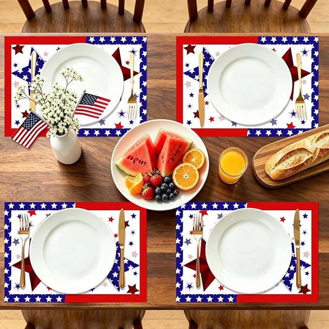 50 Pack Disposable Paper Placemats Patriotic Table Mats for 4th of July | Patriotic American Flag Star Design,Independence Day Memorial Day BBQ Party Supplies,