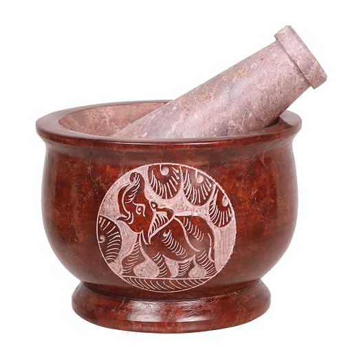 Mortar and Pestle, Made of Heavy Duty Polished Hard Stone, Natural Stone Grinder for Spices, Pastes, Herbs, Seasoning etc. (Brown Elephant)