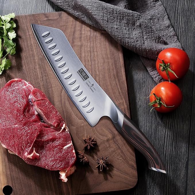 HOSHANHO 7 Inch Japanese Chef Knife, Ultra Sharp Kitchen Santoku Knives | Professional Japanese High Carbon Stainless Steel Kitchen Knife, Cooking Knife with Ergonomic Pakkawood Handle, Gifts