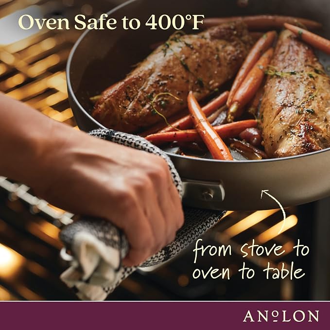 Anolon Advanced Home Hard-Anodized Nonstick Frying Pan with Helper Handle, Kitchen Essentials, 14.5-Inch, Bronze