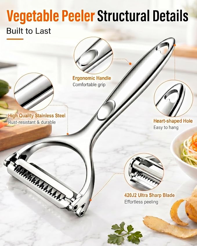 Ultra Sharp Vegetable Peeler for Kitchen, Easy Peel & Shred | 420J2 Steel Multifunctional Y-Shaped Peeler Smoothly Peels Potatoes, Carrots, Cucumbers And Fruit, Non-Slip Handle Rust-Proof