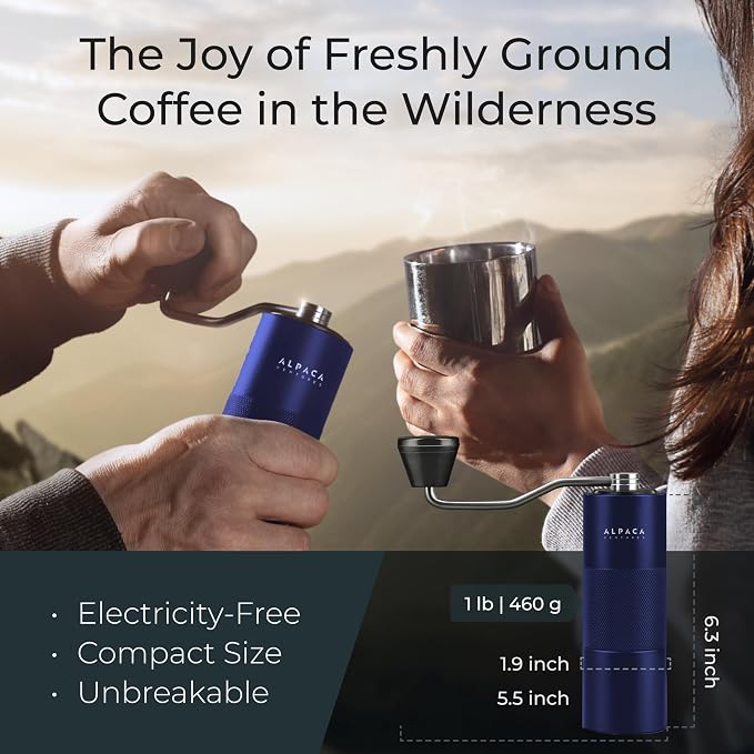 Premium Manual Coffee Grinder for Espresso, Pour Over & French Press with Stainless Steel Conical Burr, Precision Adjustable Hand Grinder, Compact Travel Size - by Alpaca Ventures