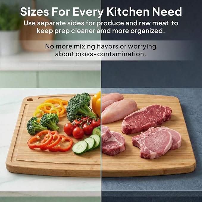 Large Bamboo Cutting Board, Reversible Wood Cutting Board with Deep Juice Groove, Food-Safe Oil Finish, Large Wooden Chopping & Carving Board for Meat, BBQ, Vegetables