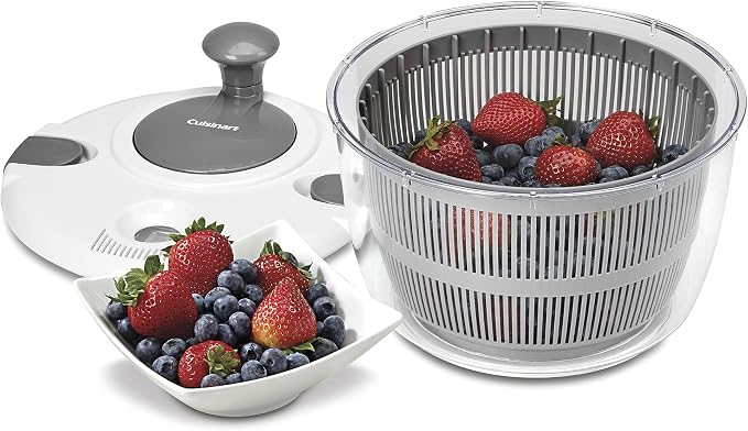 Cuisinart Large Salad Spinner- Wash, Spin & Dry Salad Greens, Fruits & Vegetables, 5qt, CTG-00-SASG Grey