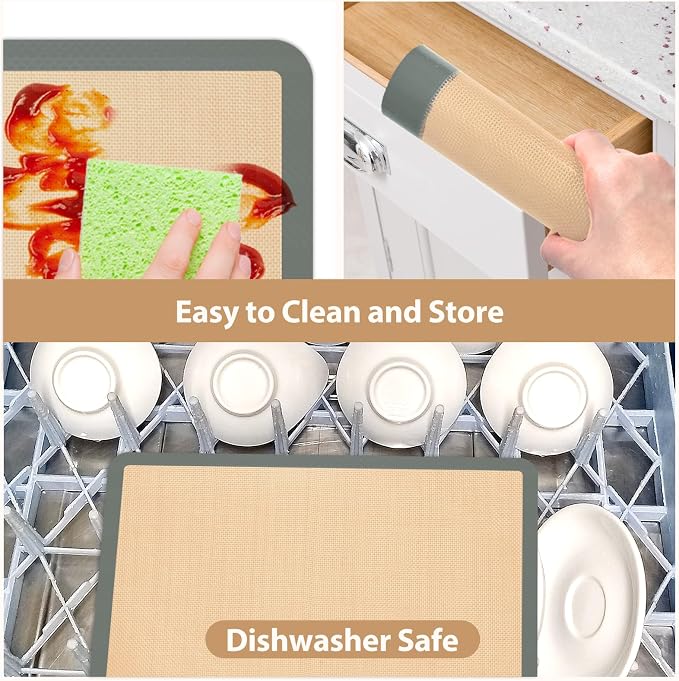 Silicone Baking Mat Set of 6, Nonstick Pastry Mat, Reusable Macaron Silicone Baking Mats & Round Pizza Mat, Cookie Baking Supplies for Macaroons, Pizza