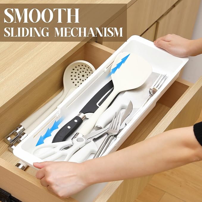 1 Pack Deep Drawer Organizer Adjustable Storage Bin(17.4-27.6") | Adjustable Width Design, Maximize Drawer Storage, Kitchen & Home Organization Solution