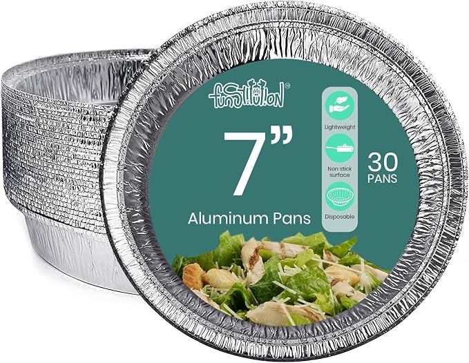 Round Disposable Aluminum Pie Pans (30 Pack) - 7 Inch Disposable Pie Pans - Round Aluminum Foil Pans For Baking, Grilling, Cooking, Storing, Prepping