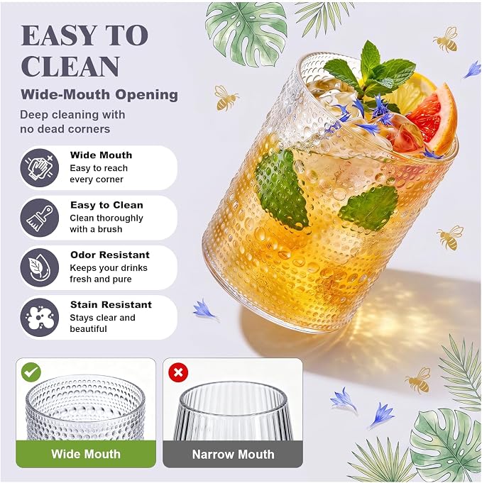 18PCS Hobnail Plastic Drinking Glasses 14 oz Beaded Cups for Party | Vintage Glasses Mixed Drinkware Sets, Clear and Sturdy, Disposable yet Stylish, Perfect for Beer, Whiskey, Juice, Cocktails