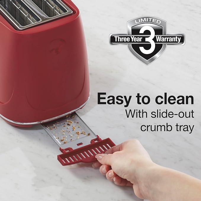 Proctor Silex 2 Slice Toaster With Bagel, Defrost & Cancel Buttons | Browning Control With 7 Shades | Auto Shutoff | Wide Slots | Toast Boost | Slide-Out Crumb Tray | Red | 22661