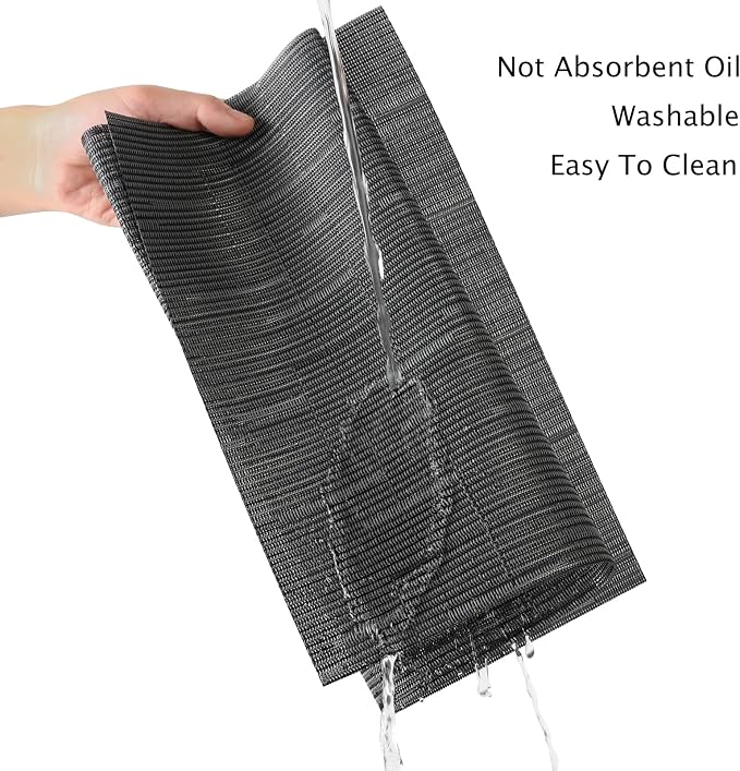 Myir JUN Placemats Set of 8 Kitchen and Dining Table Placemats | Vinyl Placemats Place Mats Indoor/Outdoor Set of 8 Washable Table Mats Non-Slip Place mats for Dining Table, Black-gray