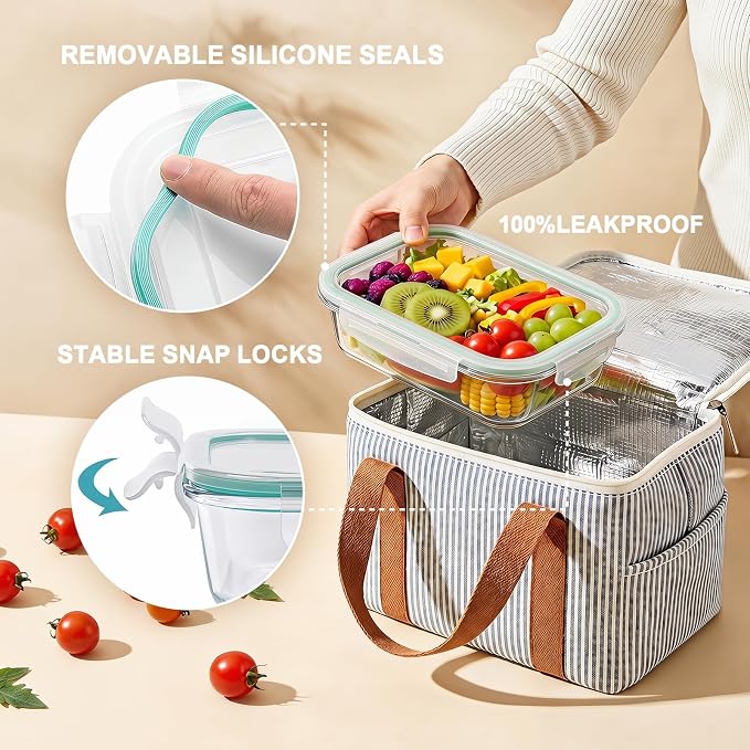 8 Pack Glass Food Storage Containers with Lids(Green) | Meal Prep Containers with Snap Locking Lids, Airtight Lunch Containers for Microwave, Oven, Freezer and Dishwasher, BPA Free