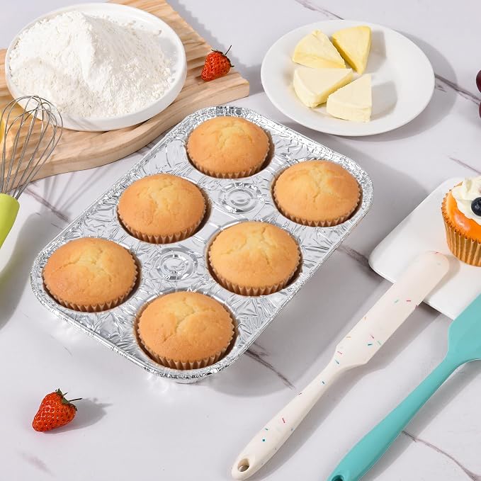 Artcochan 20 Pack Muffin Pan,6 Cup Disposable Aluminum Foil Muffin Tins,Standard Size Cupcake Pan for Baking Cupcakes and Mini Pies,Home Kitchen and Party Use