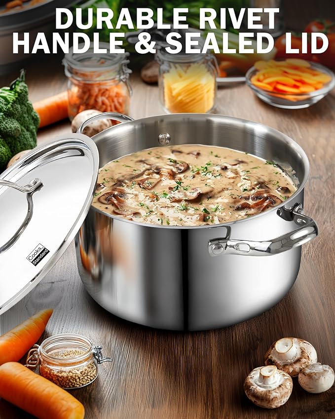 Cooks Standard Multi-Ply Clad 7 Quart Stock Pot, Stainless Steel Dutch Oven | Tri-Ply Dutch Oven for Boiling, Stews, Sauces, Induction Ready, Dishwasher & Oven Safe