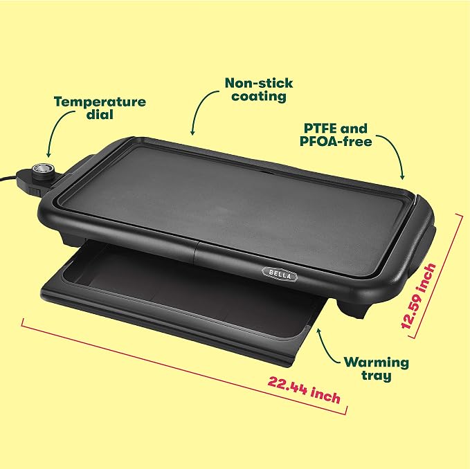 bella 10"x18" Electric Griddle with Warming Tray, Copper/Black